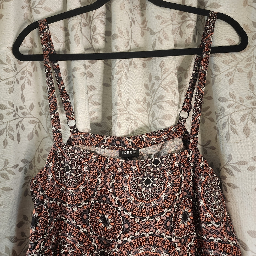 Torrid Sleeveless Square Paisley Slip Dress Brown Orange size 0X - Picture 3 of 5